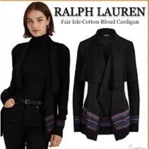 NWT $225 LAUREN Ralph Lauren Black Mu Shawl Collar Open Front Cardigan.